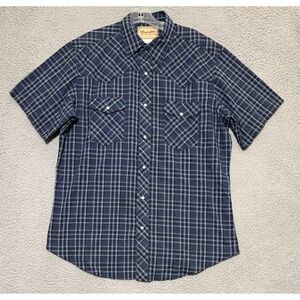 Wrangler western shirts pearl snap short sleeve plaid mens size Large